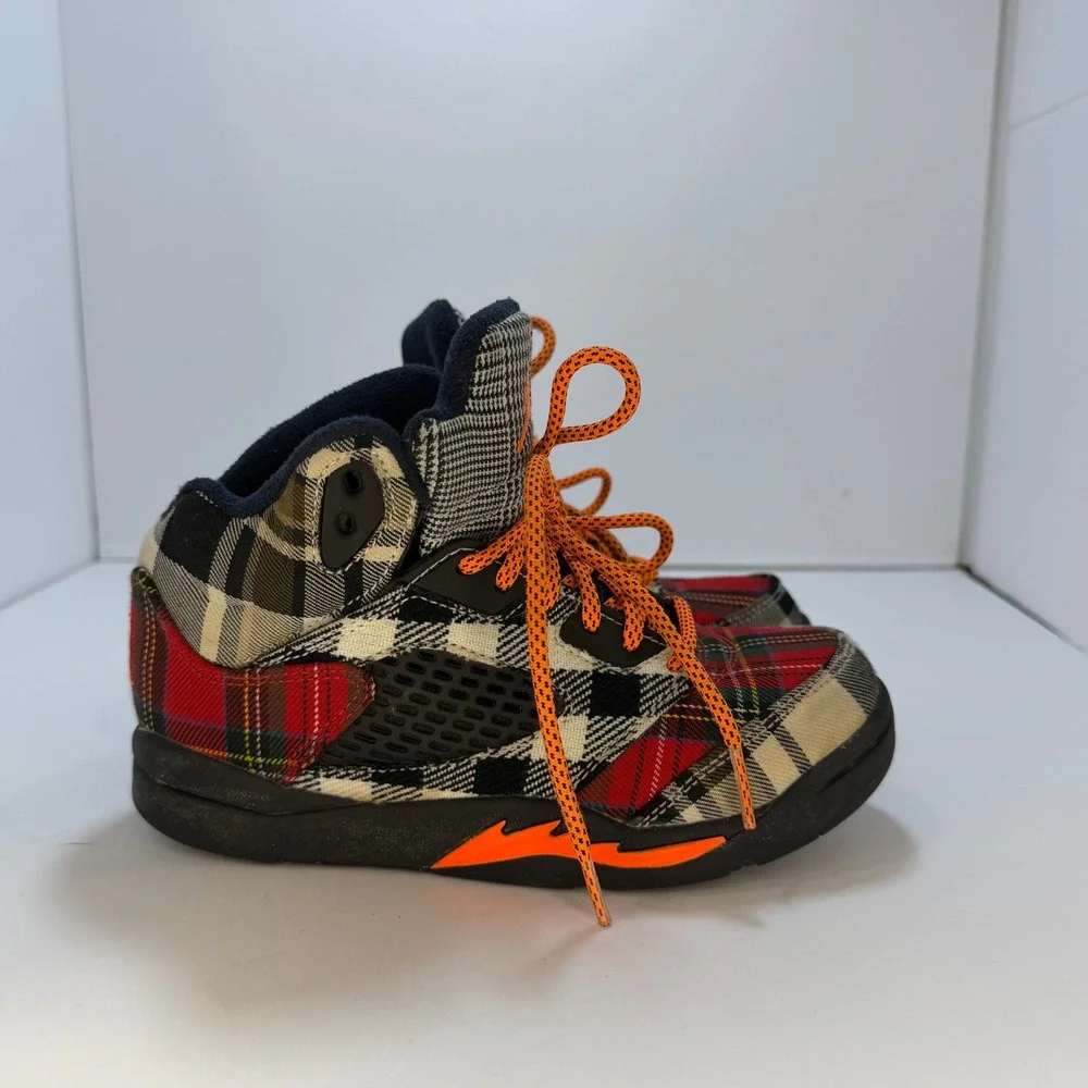 Jordan 5 Retro SE Plaid GS Kids Shoes Multi-Color Total Orange 1Y